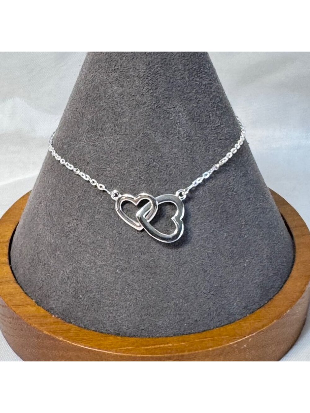 Double Interlocking Hearts Sterling Silver 925 Link Bracelet 7.5'' Length